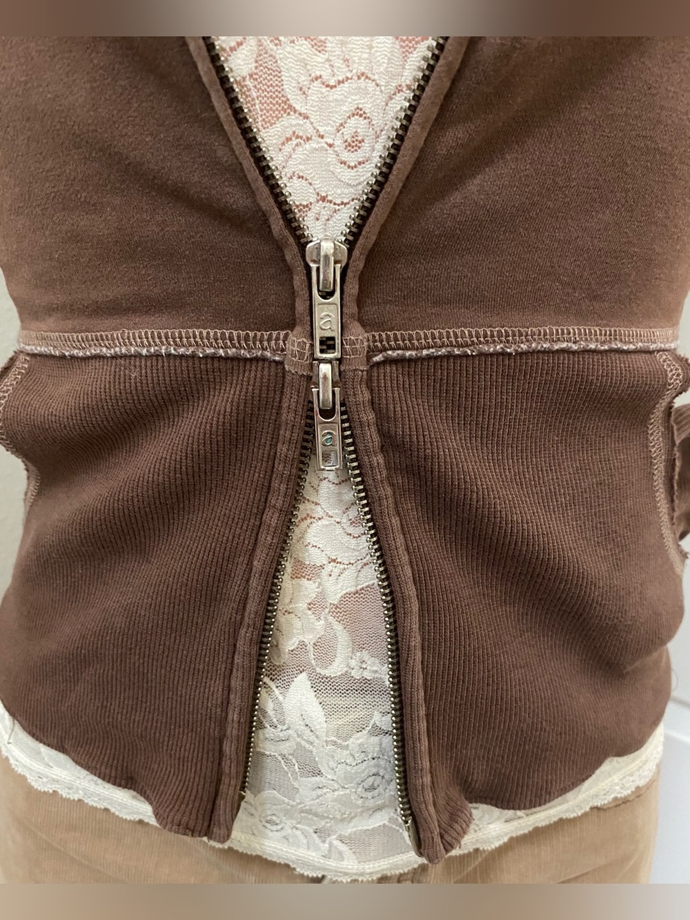 Y2k Vintage Abercrombie brown double zip up hooded sweater - Picture 5 of 16